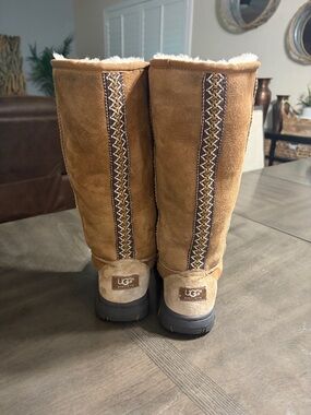 UGG Ultra tall Shearling Embroidered Chestnut boots size 9